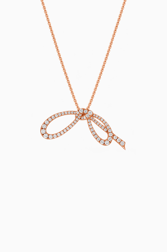 Pink Gold Maison Rose Bow Necklace with Diamonds