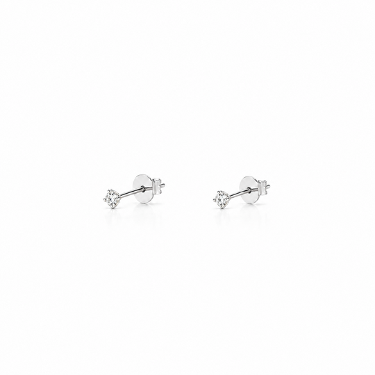 Brincos Solitários em Ouro Branco com Diamantes.