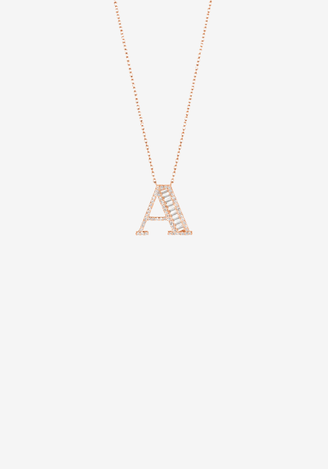 Pink Gold Necklace with Letter A and Diamonds