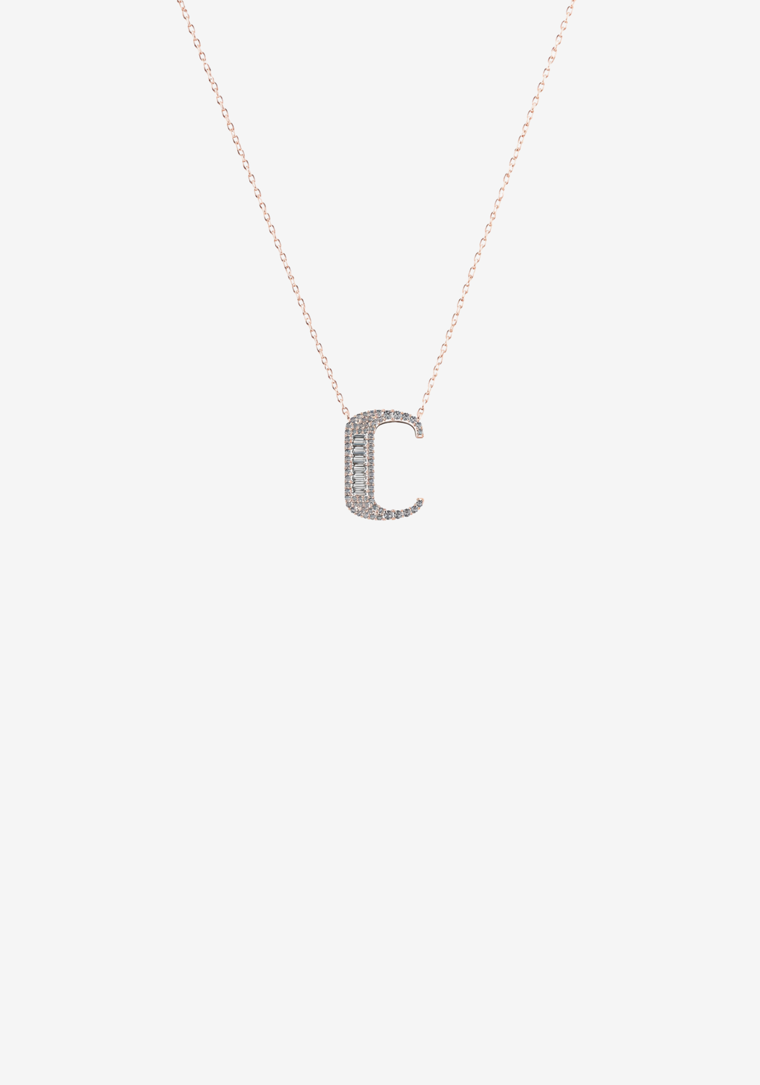 Pink Gold Necklace with Letter C and Diamonds