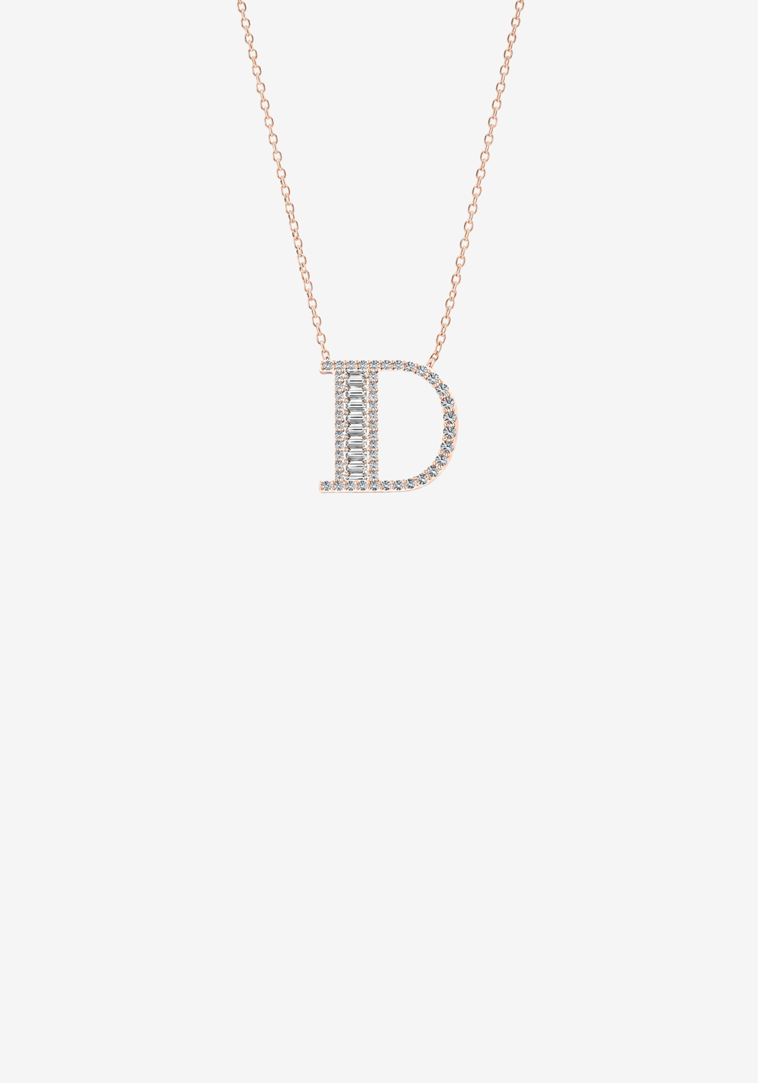 Pink Gold Necklace with Letter D and Diamonds