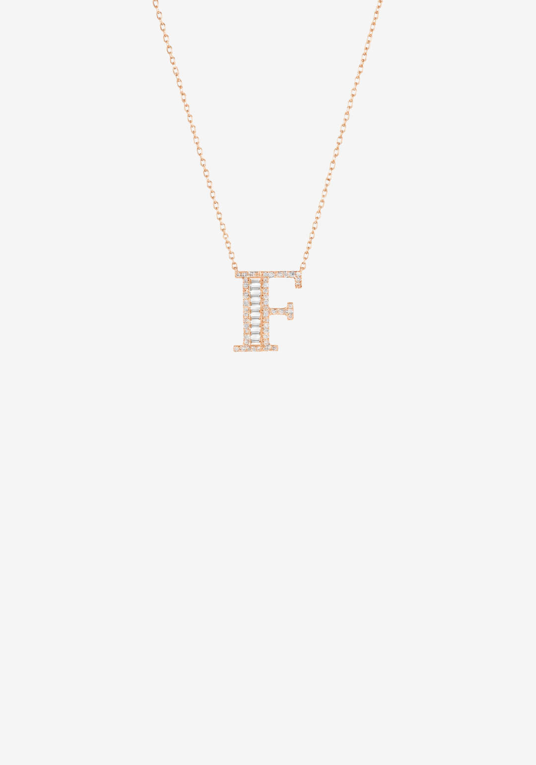 Pink Gold Necklace with Letter F and Diamonds