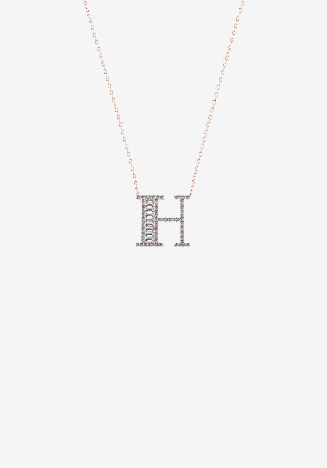 Pink Gold Necklace with Letter H and Diamonds
