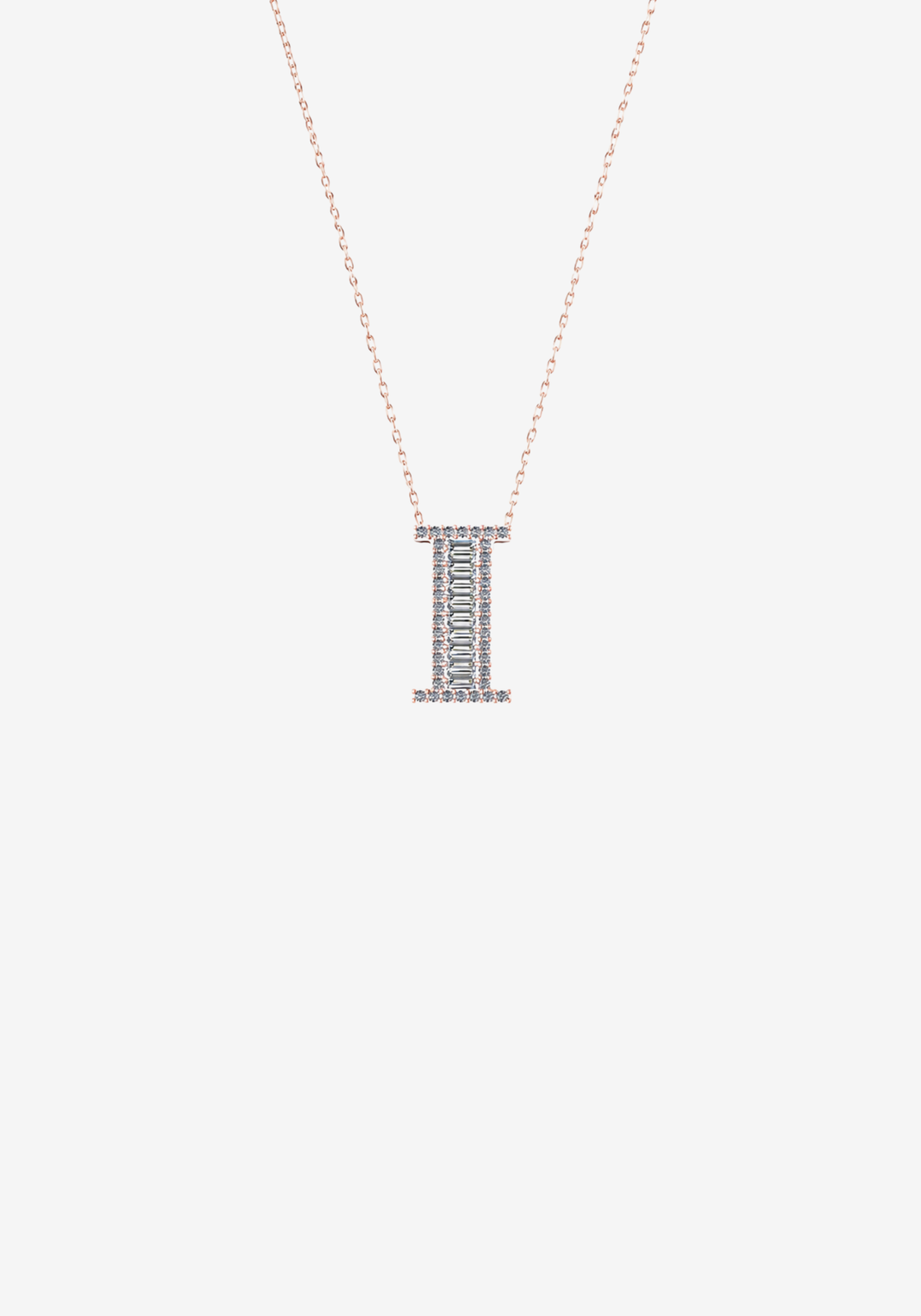 Pink Gold Necklace with Letter I and Diamonds