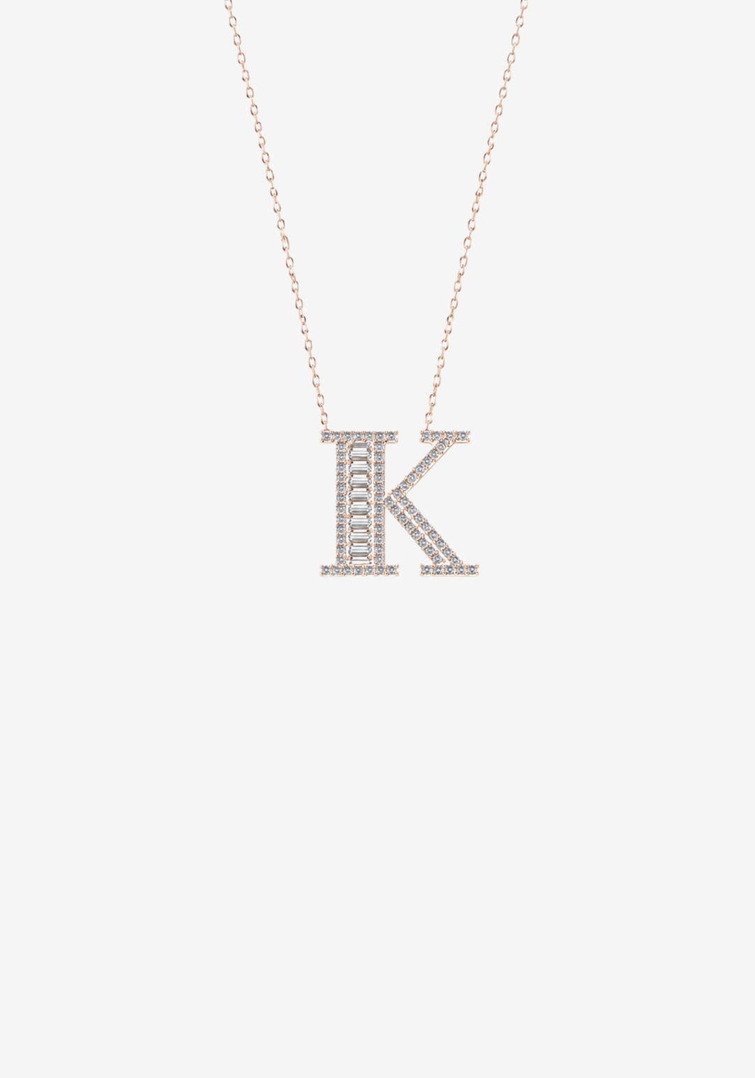 Pink Gold Necklace with Letter K and Diamonds