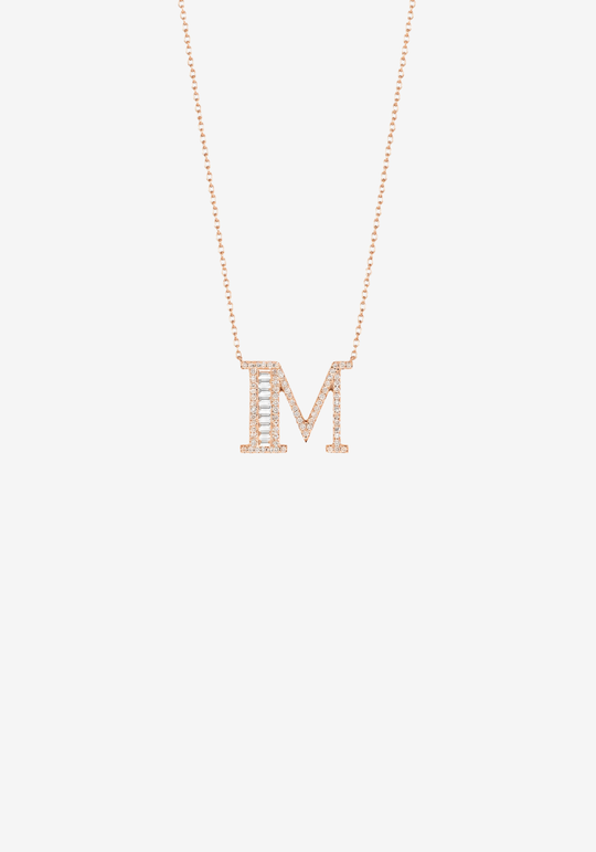 Pink Gold Necklace with Letter M and Diamonds