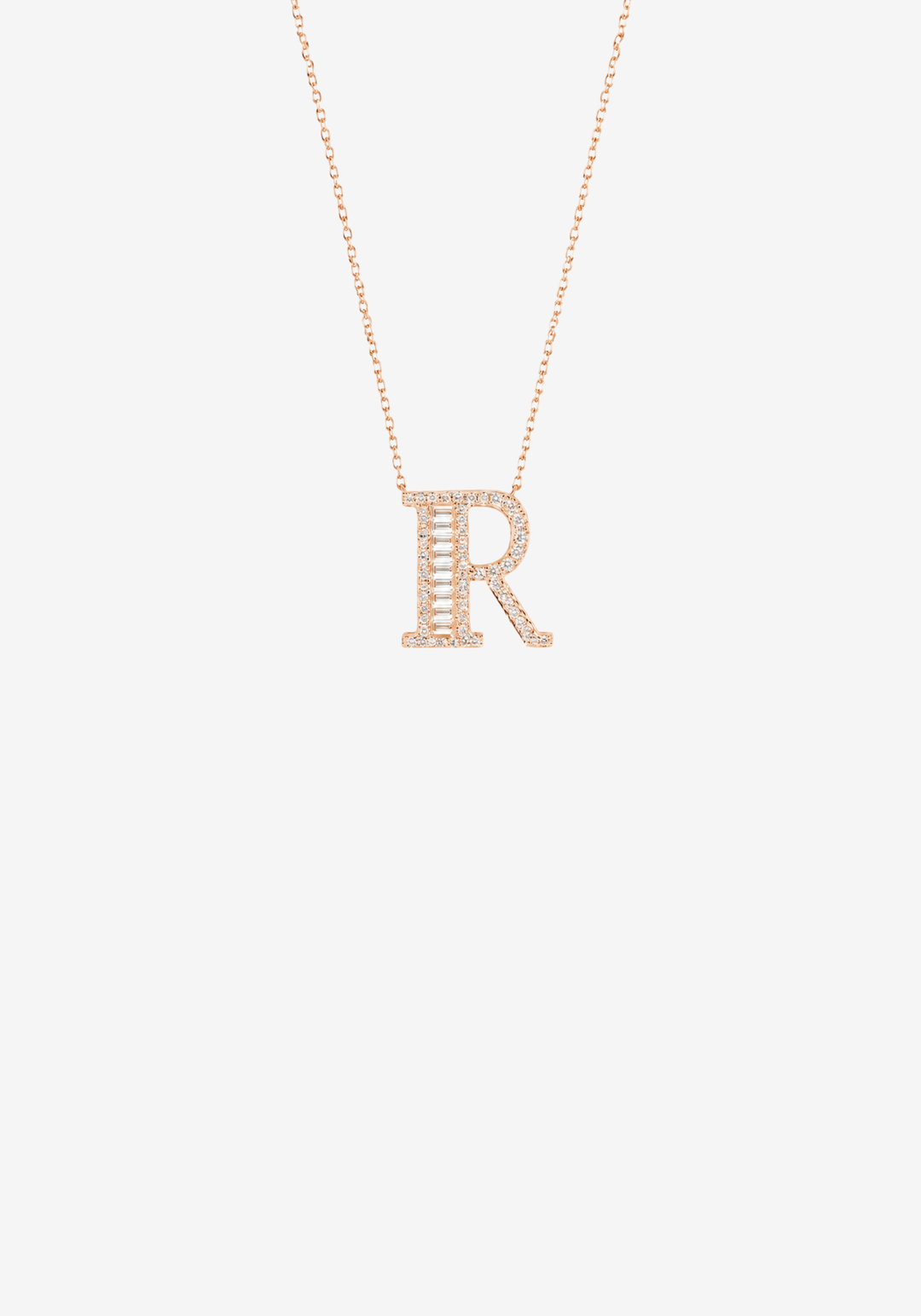 Pink Gold Necklace with Letter R and Diamonds