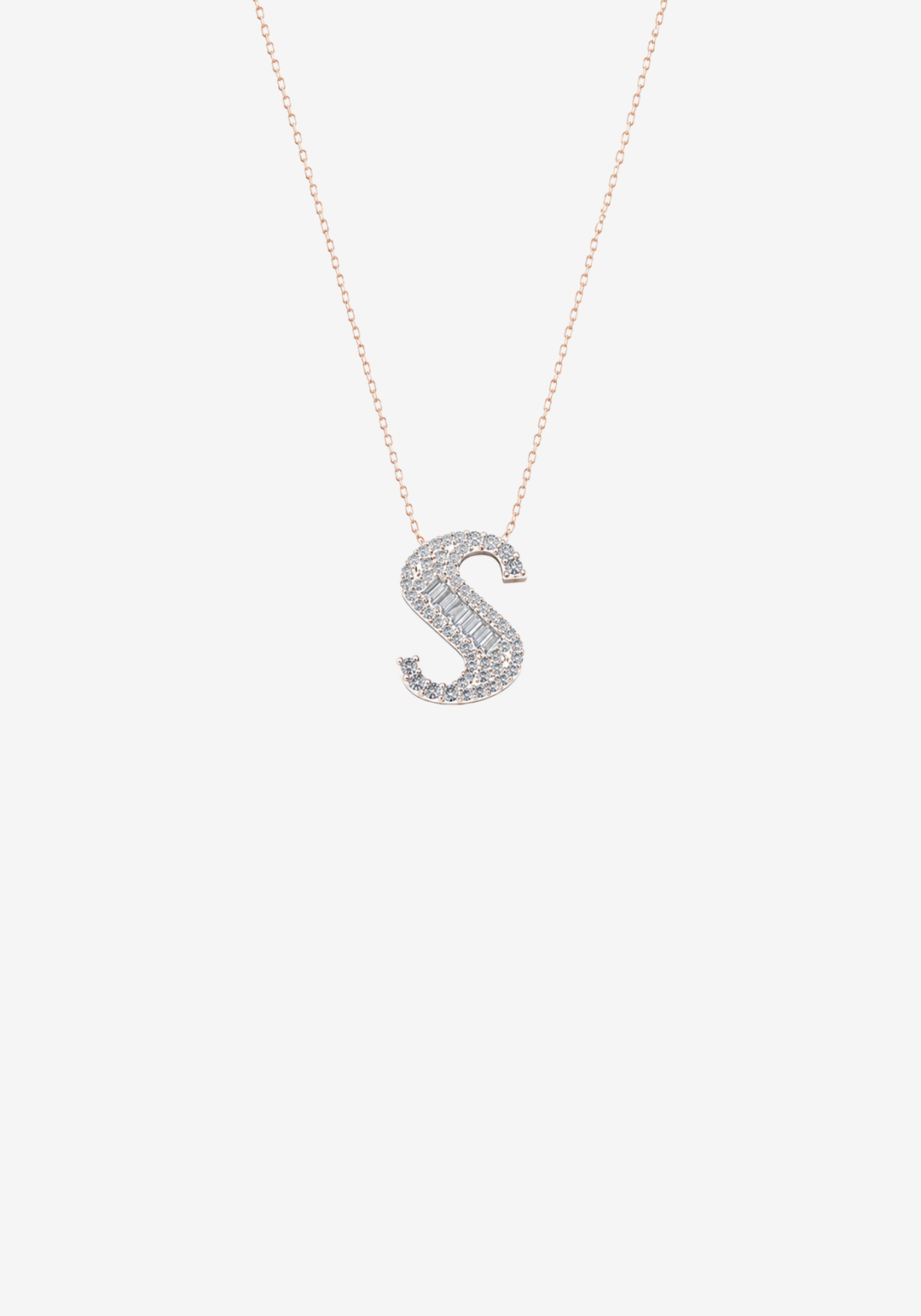 Pink Gold Necklace with Letter S and Diamonds