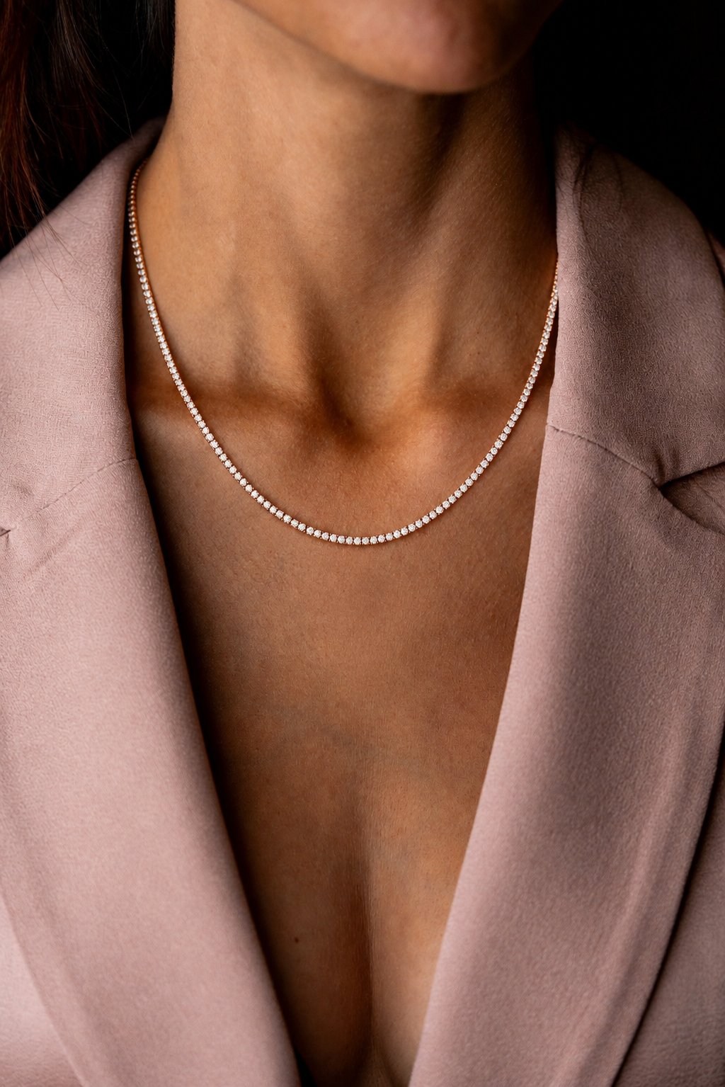 Pink Gold Tennis Necklace with Diamonds