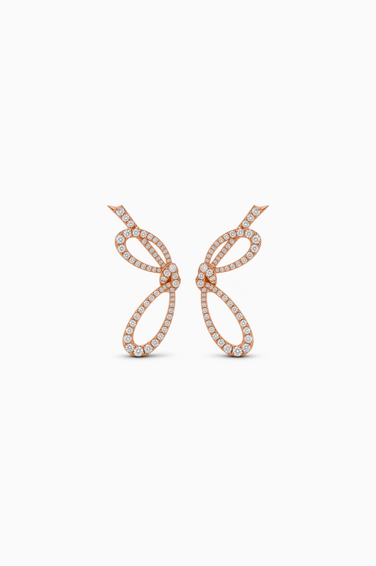 Pink Gold Maison Rose Bow Earrings with Diamonds