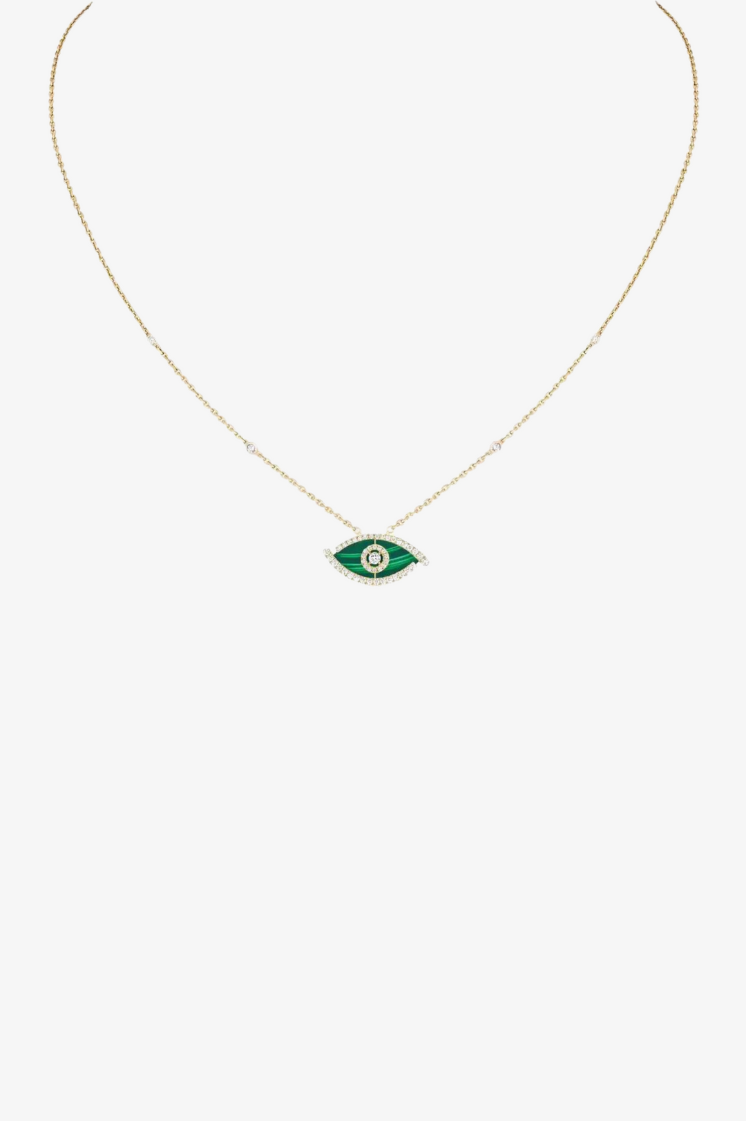 Lucky Eye Diamond Necklace in Yellow Gold and Malachite