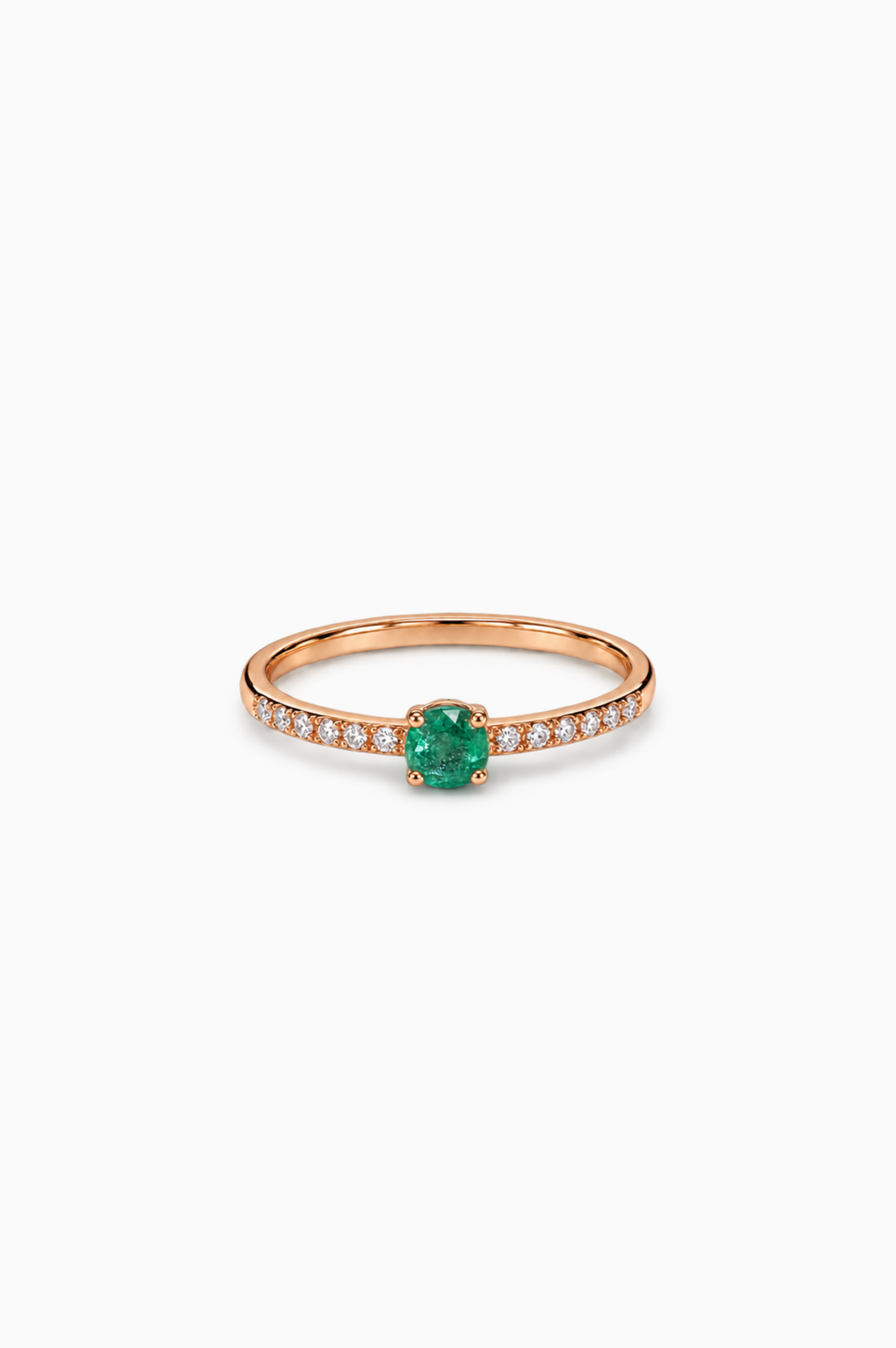 Pink Gold Ring with Diamonds and Emerald