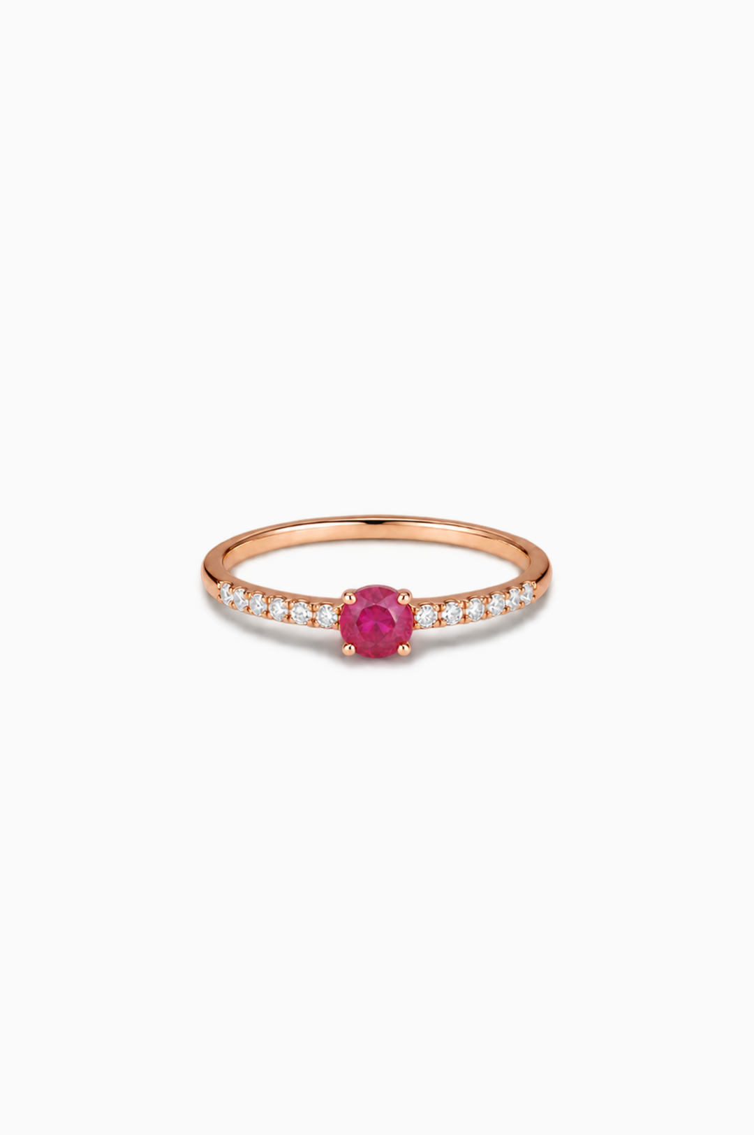 Anel em ouro rosa com diamantes e rubi