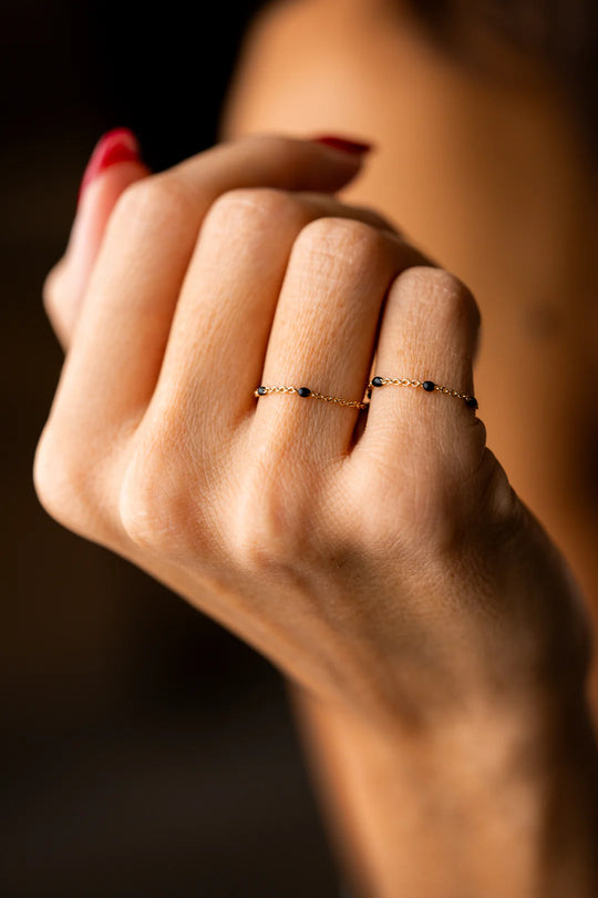 Gold Chain Ring with Red Dots