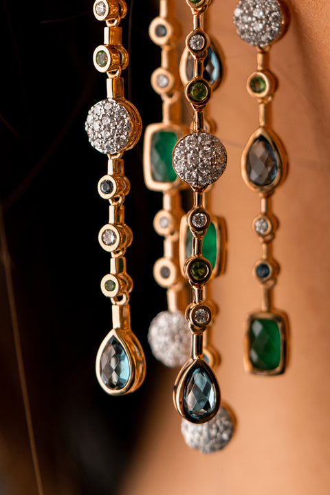 Pink Gold, Diamonds and Emerald Earring