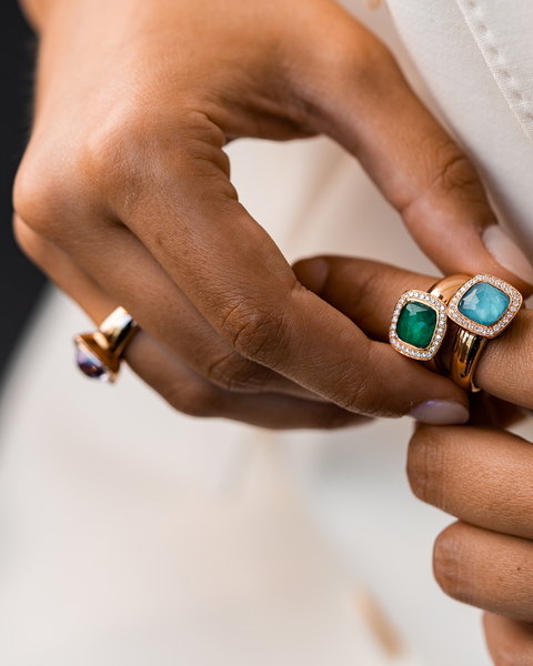 Pink Gold with Diamonds and Turquoise Ring