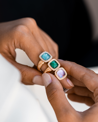 Pink Gold with Diamonds and Emerald Ring