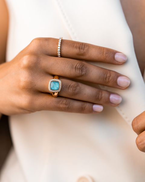 Pink Gold with Diamonds and Turquoise Ring