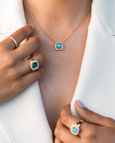 Pink Gold with Diamonds and Turquoise Necklace