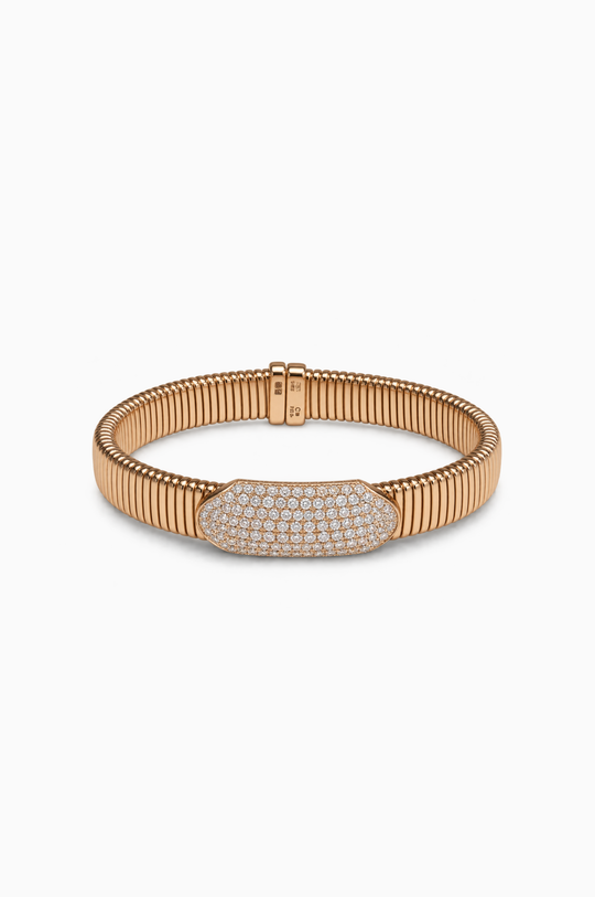 Pulseira em Ouro Rosa com textura e Diamantes