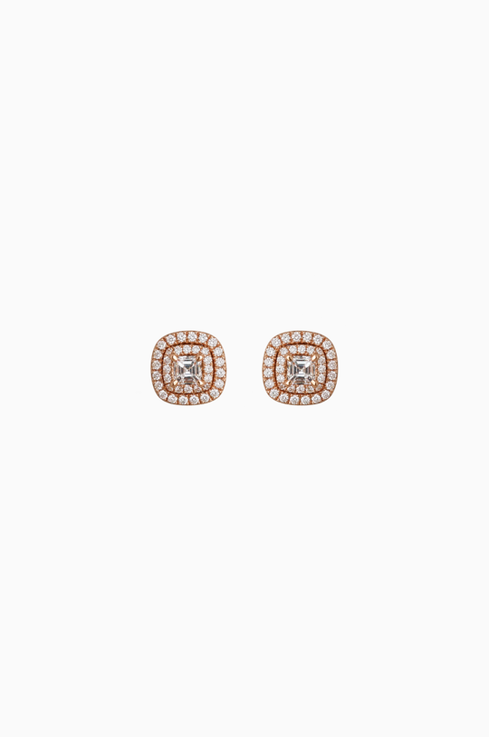 Brincos quadrados em ouro rosa com diamantes