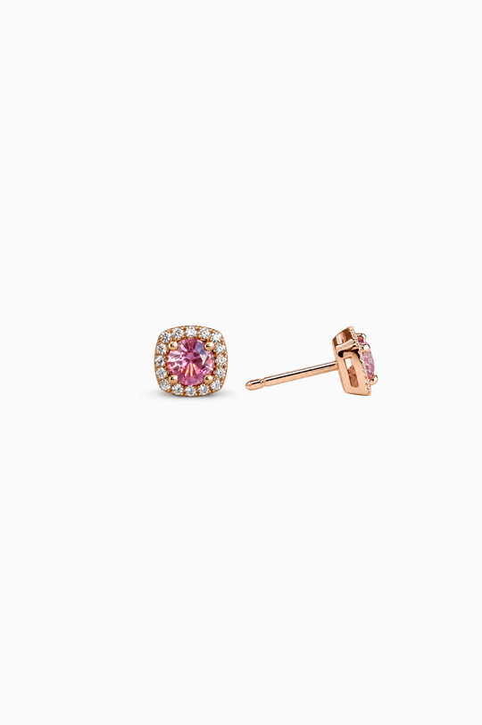 Brincos quadrados em ouro rosa com diamantes e safiras