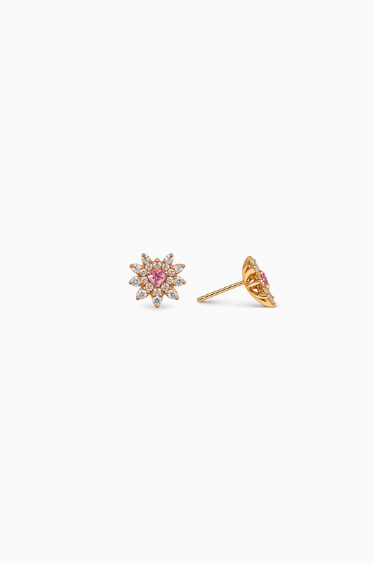 Brincos flor em ouro rosa com diamantes e safiras
