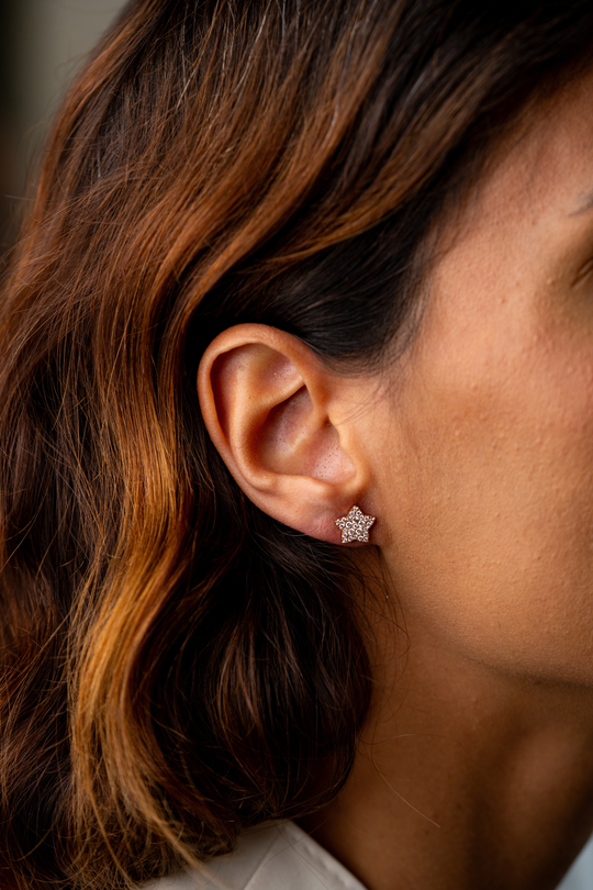 Brincos Estrela Ouro Rosa com Diamantes