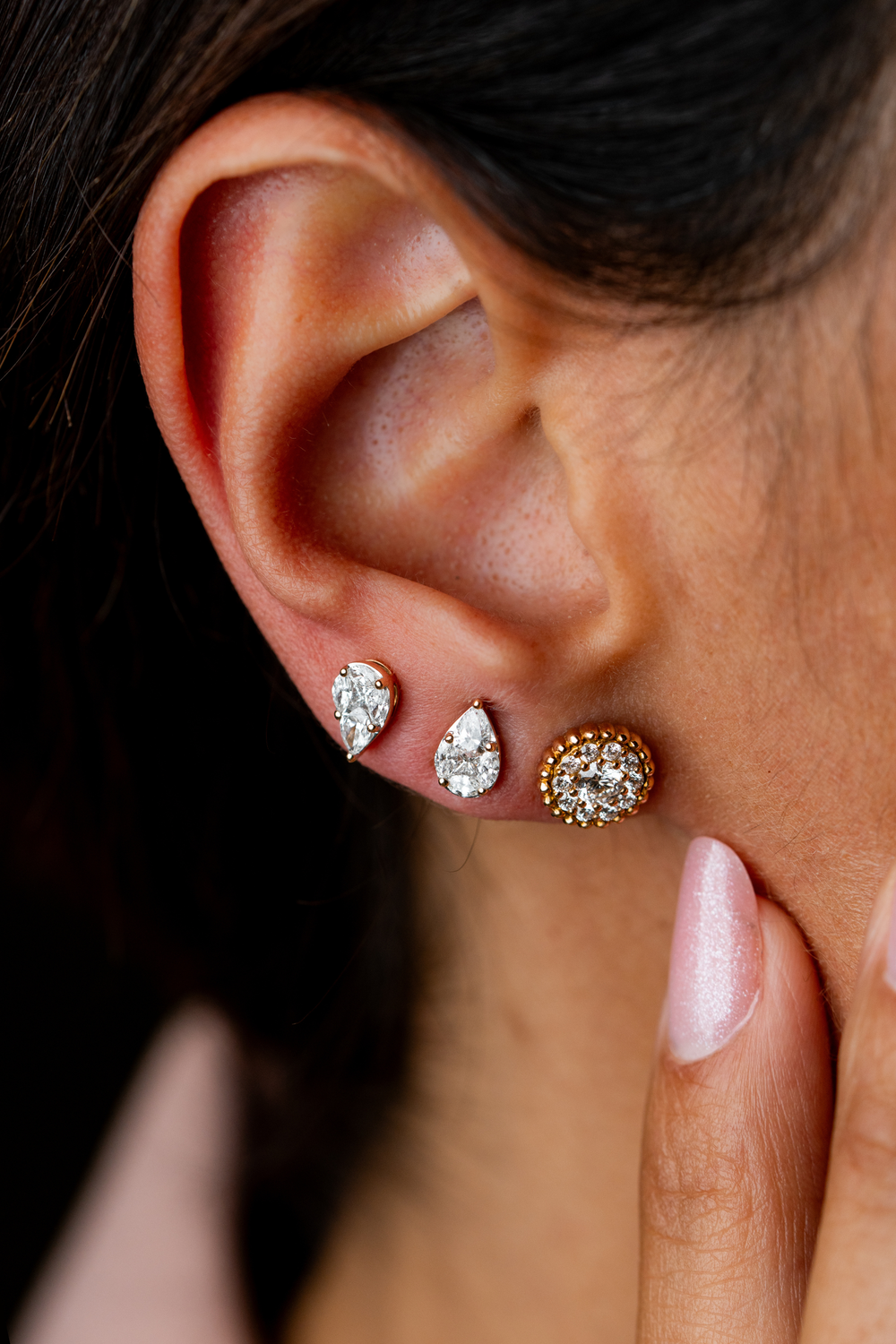 Drop Pink Gold Earrings with Diamonds