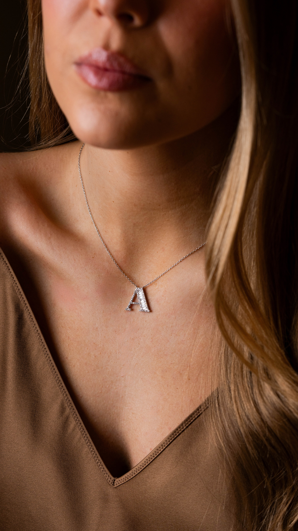 Letter Gold Necklace with Diamonds