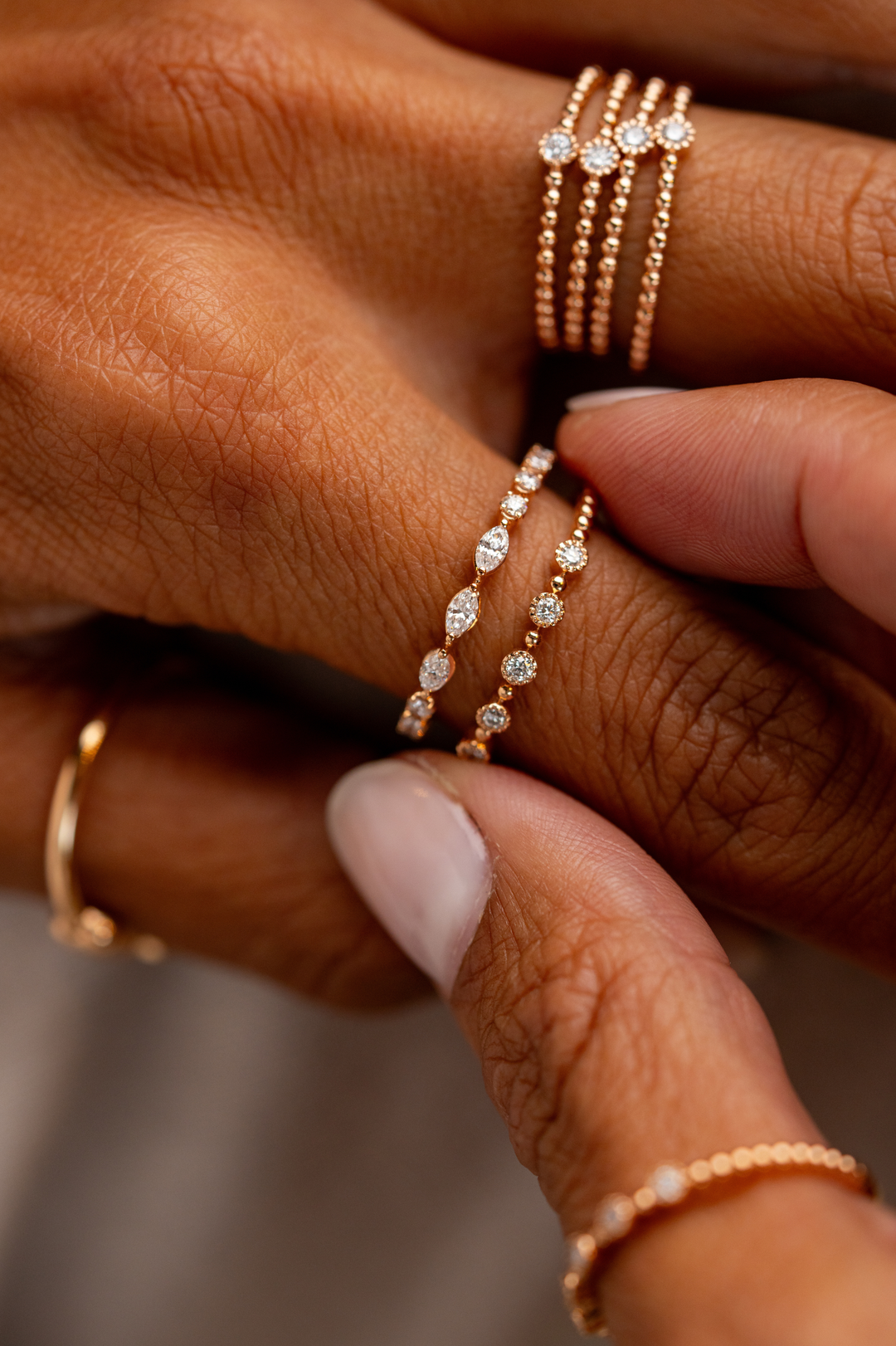 Pink Gold Ring with 5 Diamonds