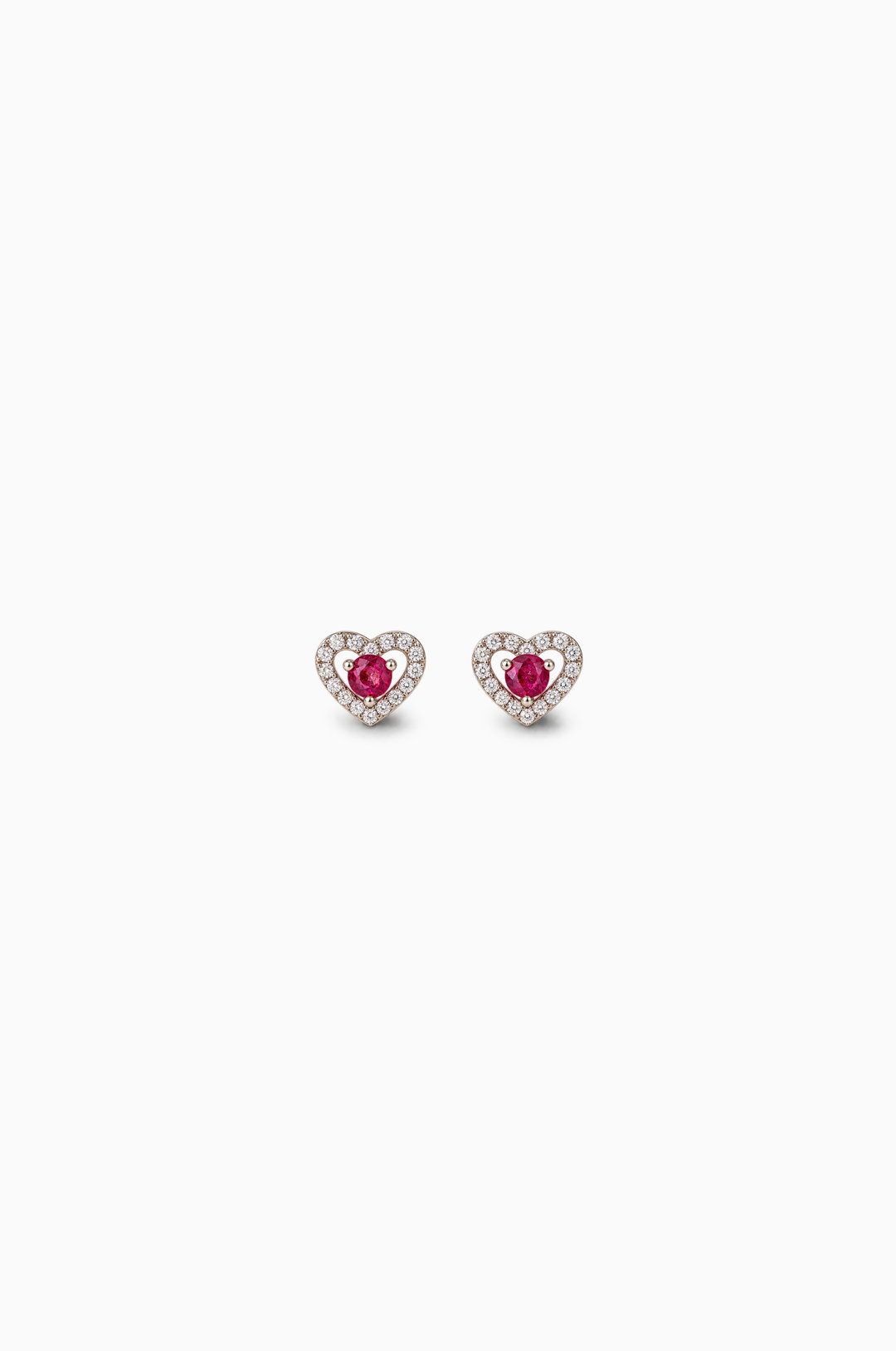 Little Heart White Gold Earrings with Diamonds and Ruby