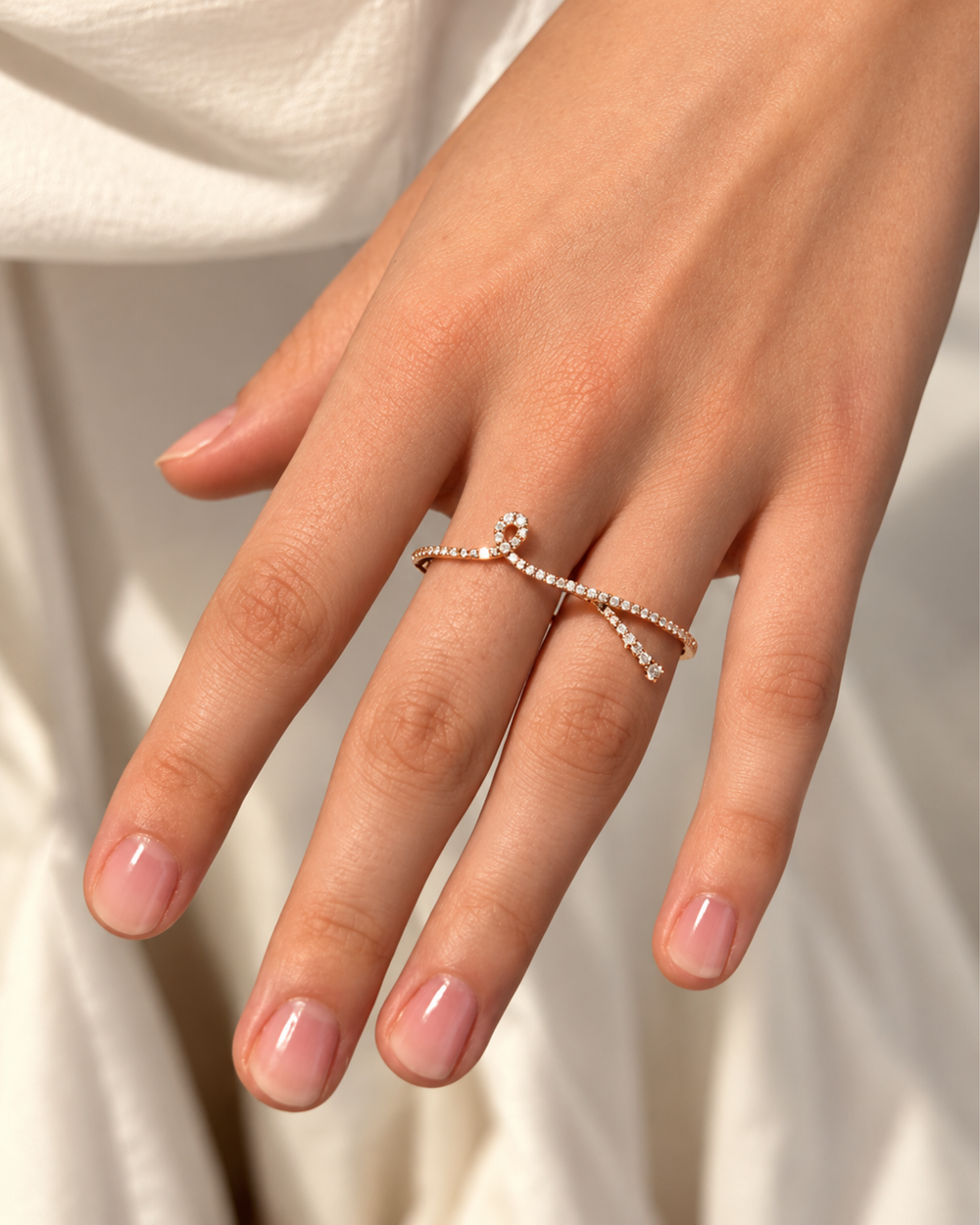 Pink Gold Double Maison Rose Ring with Diamonds