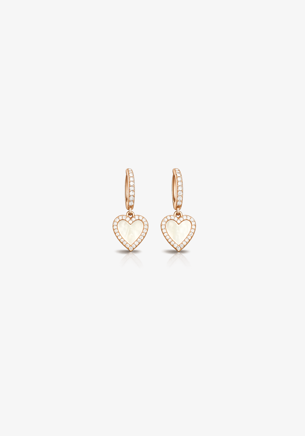 Brincos de Coração em Ouro Rosa com Madrepérola e Diamantes