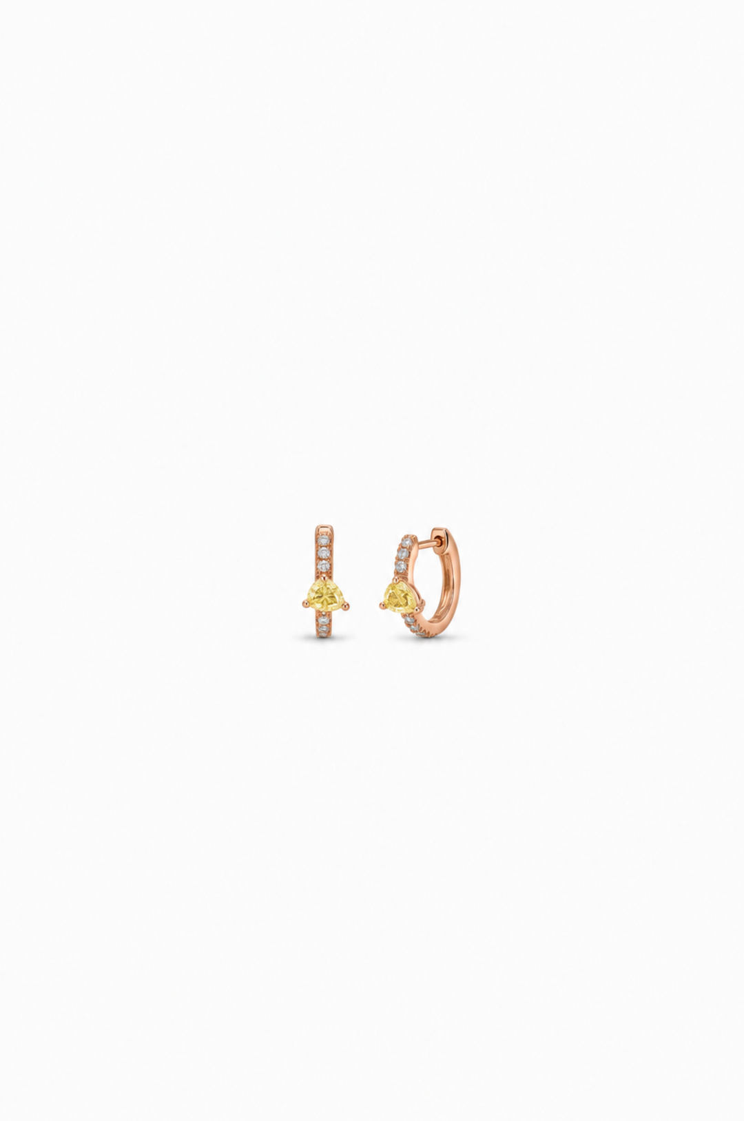 Argolas Pequenas em Ouro Rosa com Diamantes e Diamante Amarelo