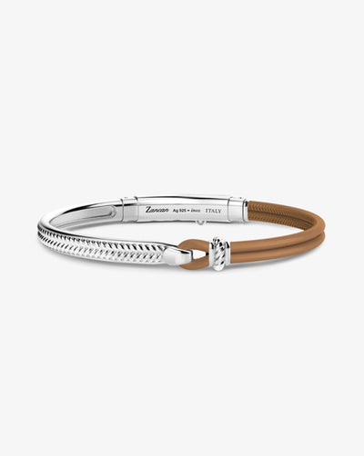 Silver and natural leather bracelet