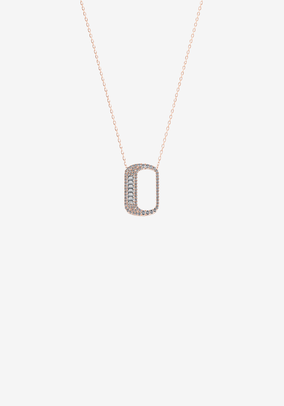 Pink Gold Necklace with Letter O and Diamonds