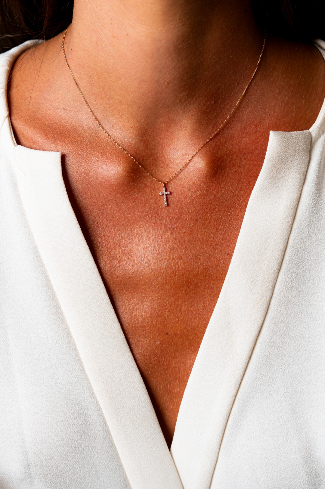 Necklace with Small Cross and Diamonds