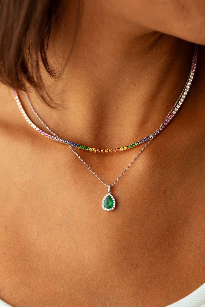 Pink Gold Necklace with Diamonds and Sapphires