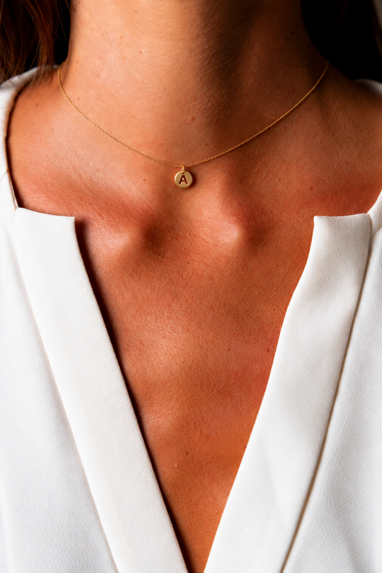 Yellow Gold Necklace with Letter A