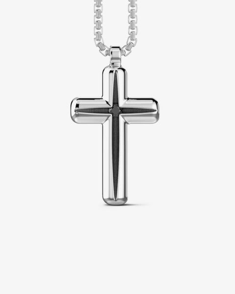 Silver necklace with cross pendant with one black spinel