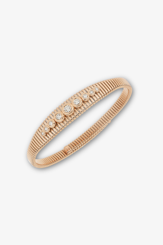 Pulseira em Ouro Rosa com textura e 9 diamantes