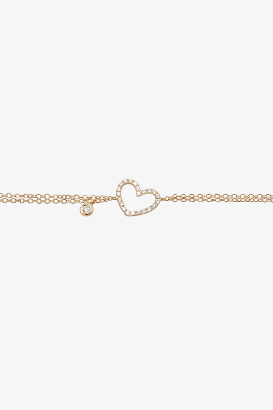 Pulseira de malha com coração em ouro rosa e diamantes