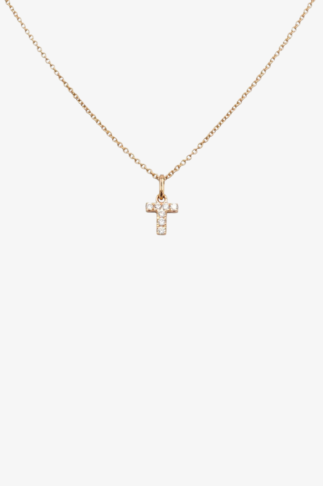 Pink Gold Cross Necklace with Diamonds