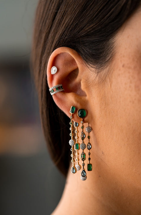 Pink Gold, Diamonds and Emerald Earring
