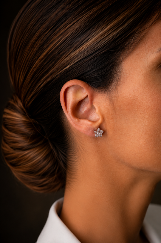 Brincos Estrela Ouro Rosa com Diamantes