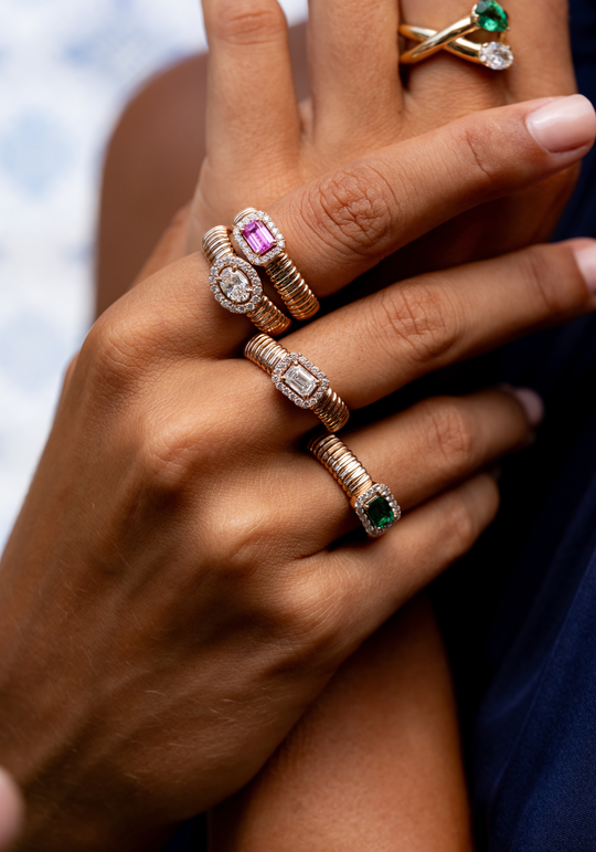 Pink Gold Ring with Diamonds and Sapphire