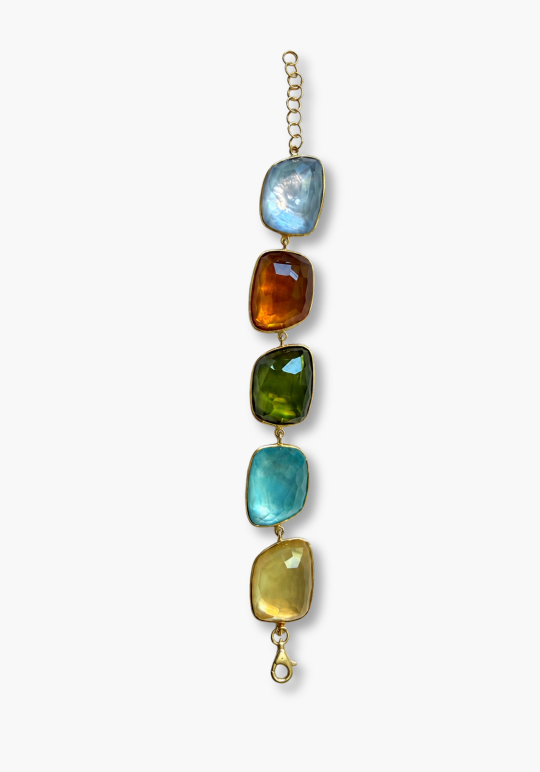 Gold Silver Bracelet with Quartz, Citrine, Aquamarine and Mother-of-Pearl