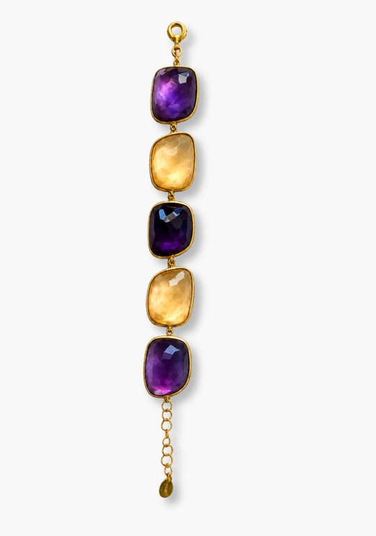 Pulseira em Prata dourada com Ametista, Citrino e Madrepérola