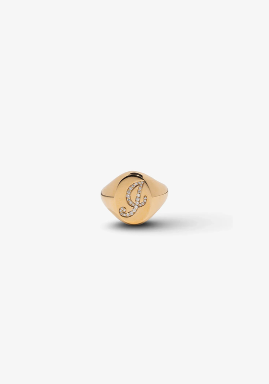 Anel Dourado Letra I com Diamantes